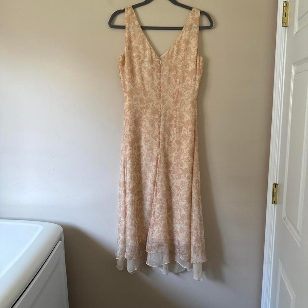 Vintage 90s Peach 100% Silk Chiffon Floral Dress Midi Tank y2k boho Ballinger - Picture 5 of 8